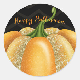Orange Sparkle Pumpkin Halloween Birthday Party Classic Round Sticker