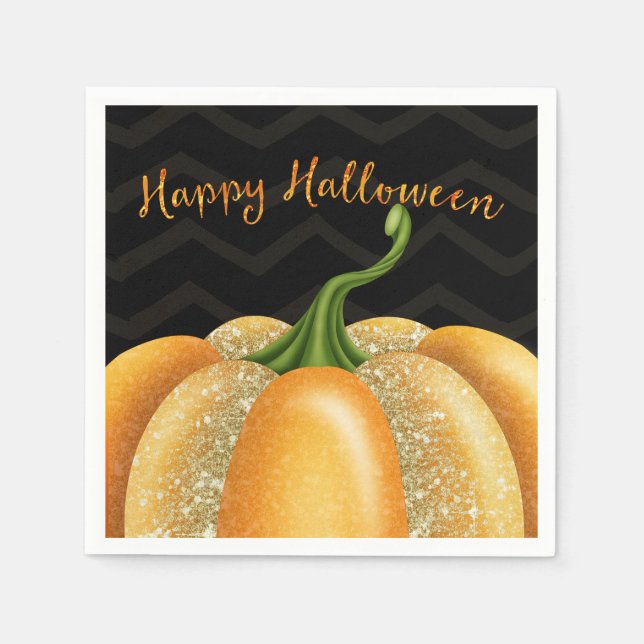 Orange Sparkle Pumpkin Halloween Birthday Party Napkin (Front)