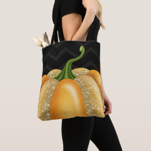 Orange Sparkle Pumpkin Halloween Birthday Party Tote Bag