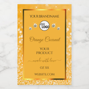 Orange Sparkling Glitter Product Label Logo Jewels