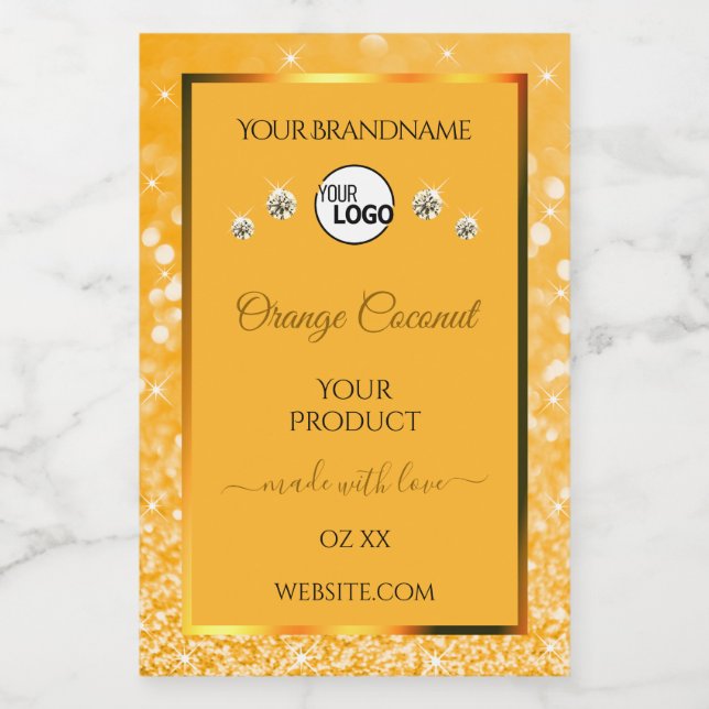 Orange Sparkling Glitter Product Label Logo Jewels (Single Label)