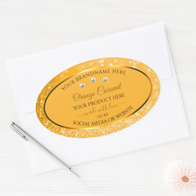 Orange Sparkling Glitter Product Labels Diamonds (Envelope)