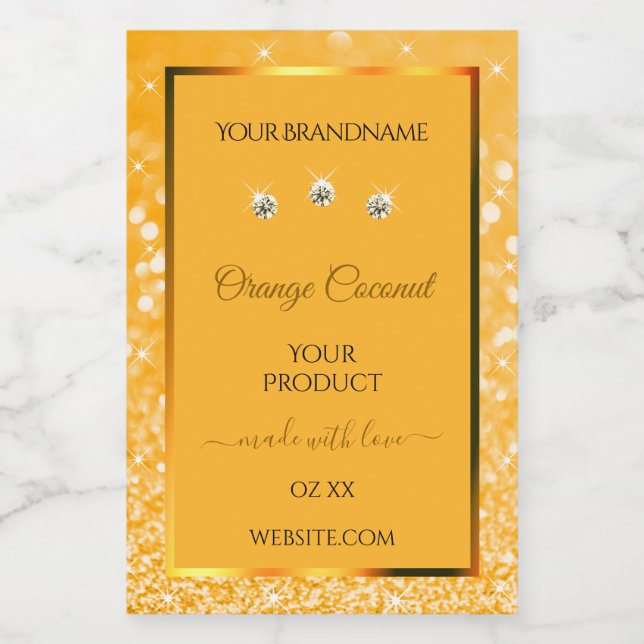 Orange Sparkling Glitter Product Labels Diamonds (Single Label)