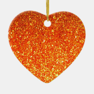 Orange sparkly glitter heart ornament