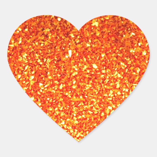 Orange sparkly glitter heart sticker (Front)