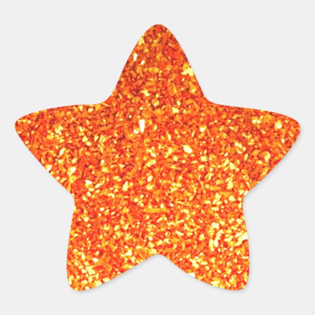 Orange sparkly glitter star sticker (Front)