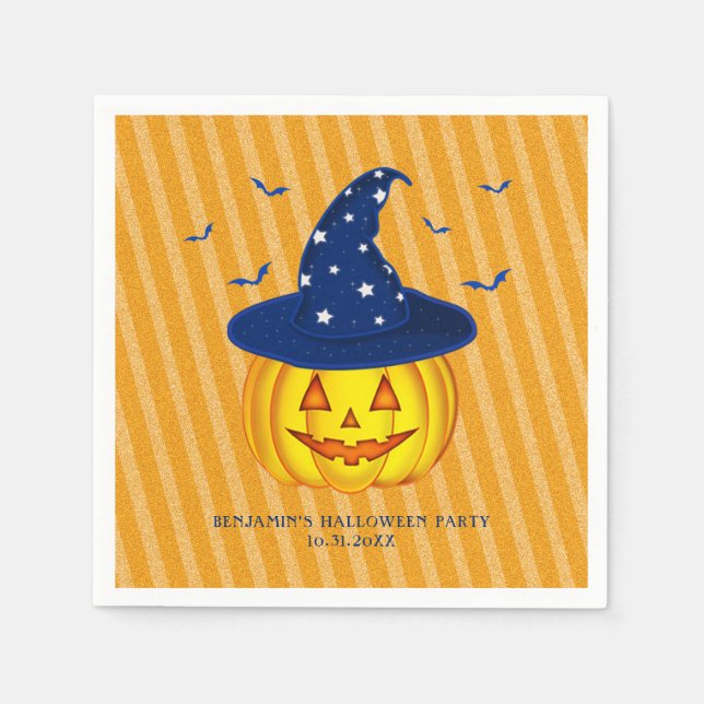 Orange Sparkly Stripes Halloween Pumpkin Napkin (Front)