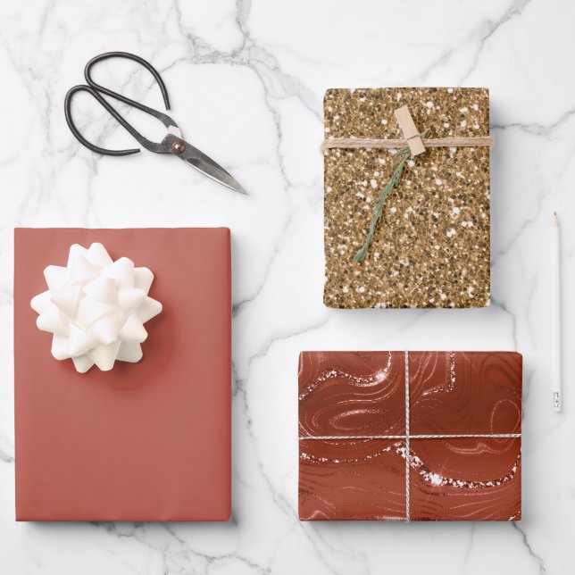 Orange Spice Gold Glitter Birthday  Wrapping Paper Sheet (Front)