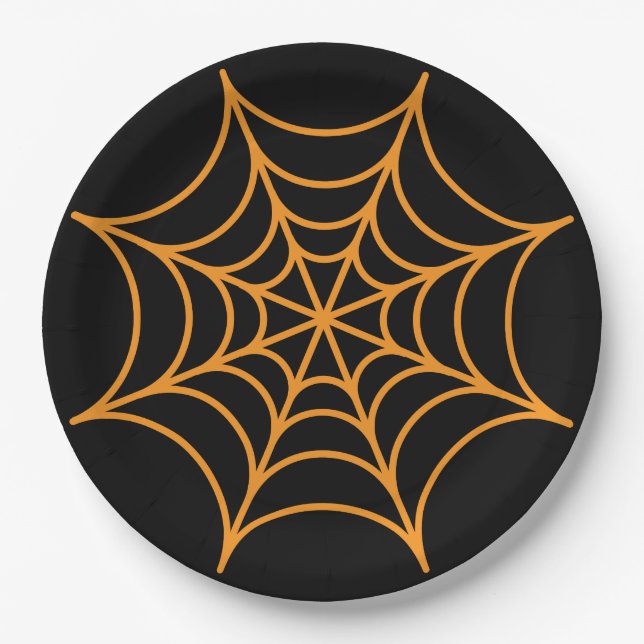 Orange spiderweb with black background  paper plate (Front)