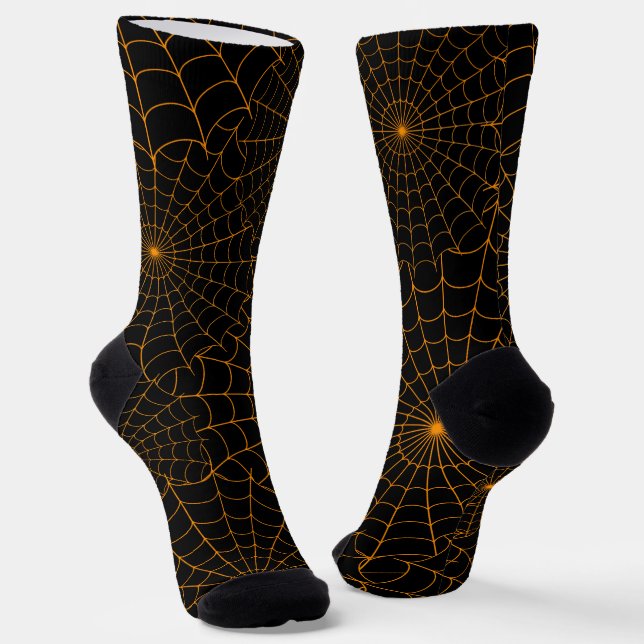 Orange Spiderwebs Halloween  Socks (Angled)