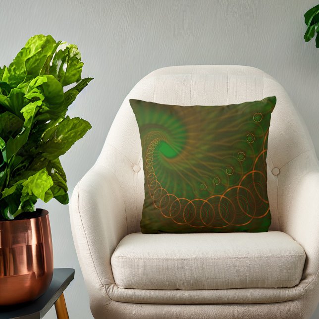 Orange Spiral on Green Fractal Cushion (Creator Uploaded)