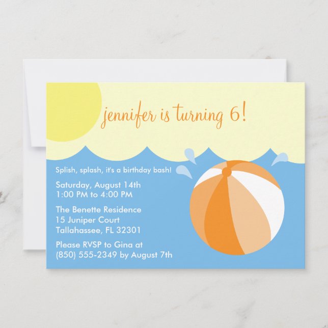 Orange Splish Splash Birthday Pool Party Invitation (Front)