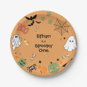 Orange Spooky One Cute Halloween 1st Birthday Paper Plate