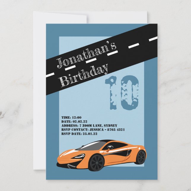 Orange Sports Car Invitation (Front)