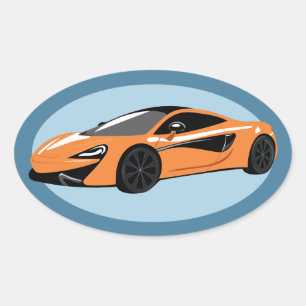 Orange Sports Car Oval Sticker