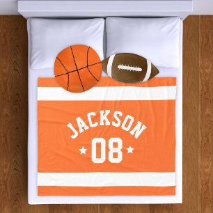 Orange Sports Jersey Name and Number Fleece Blanket