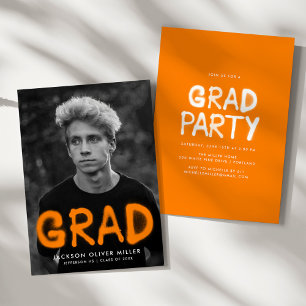 Orange Spray Paint Photo Graduation Party Invitation