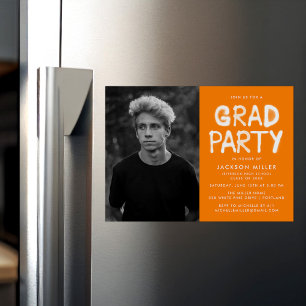 Orange Spray Paint Photo Graduation Party Magnetic Invitation