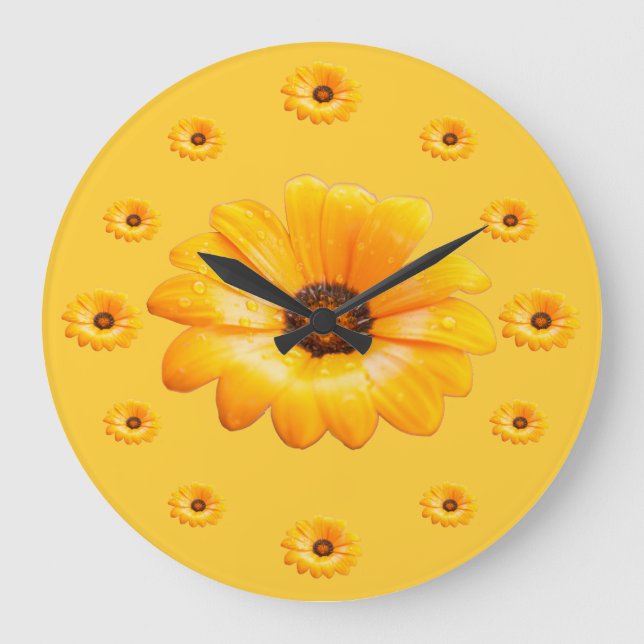 Orange Spring Flash African Daisy Photographs Large Clock (Front)