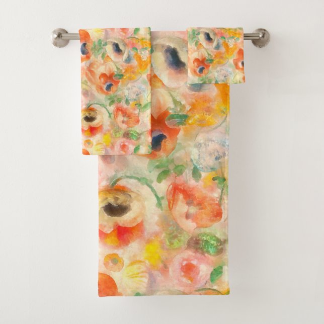 Orange Spring Flowers Bath Towel Set (Insitu)