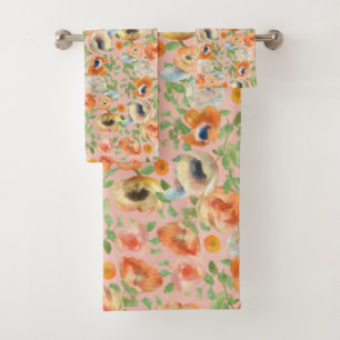 Orange Spring Flowers Bath Towel Set