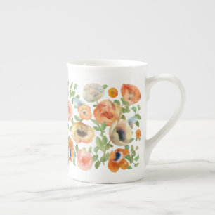 Orange Spring Flowers Bone China Mug