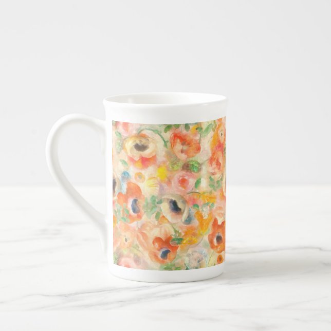 Orange Spring Flowers Bone China Mug (Left)