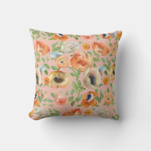 Orange Spring Flowers Cushion (Front)