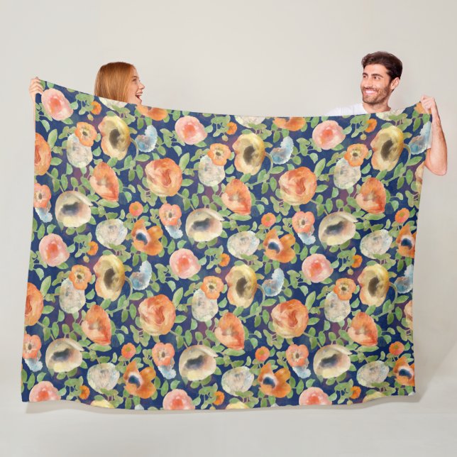 Orange Spring Flowers Fleece Blanket (In Situ)