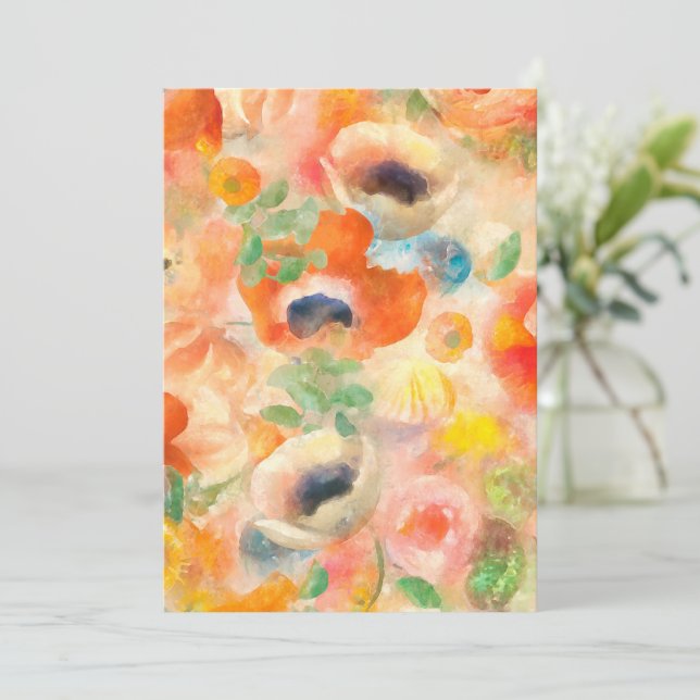 Orange Spring Flowers Holiday Card (Standing Front)
