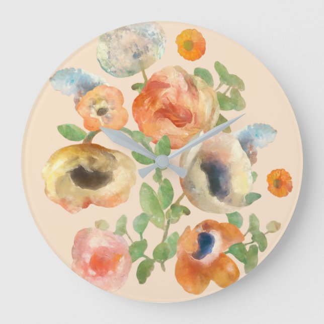 Orange Spring Flowers Large Clock (Front)