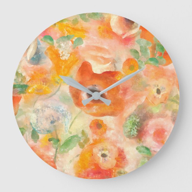 Orange Spring Flowers Large Clock (Front)