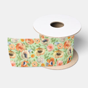 Orange Spring Flowers Satin Ribbon