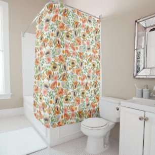Orange Spring Flowers Shower Curtain
