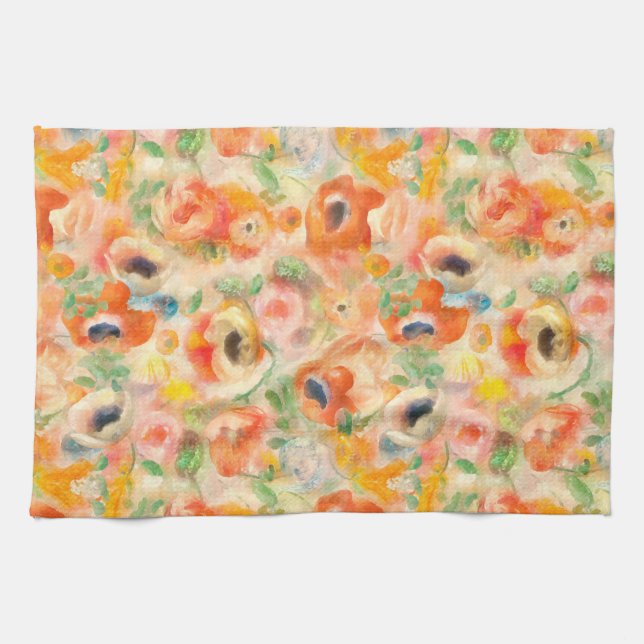 Orange Spring Flowers Tea Towel (Horizontal)