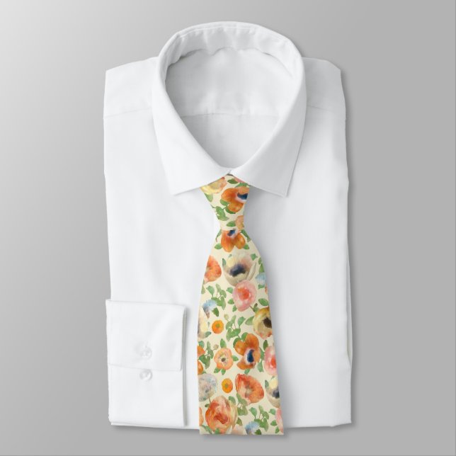 Orange Spring Flowers Tie (Tied)