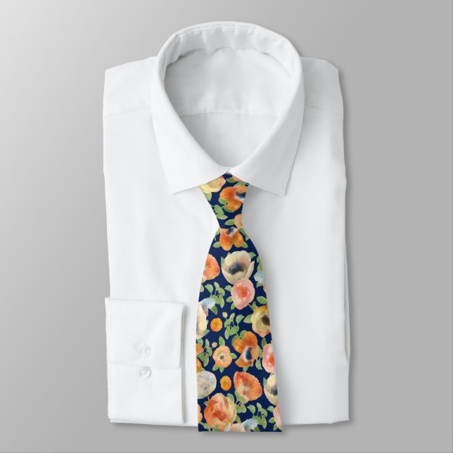Orange Spring Flowers Tie (Tied)
