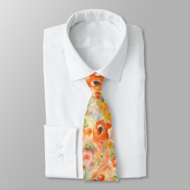 Orange Spring Flowers Tie (Tied)