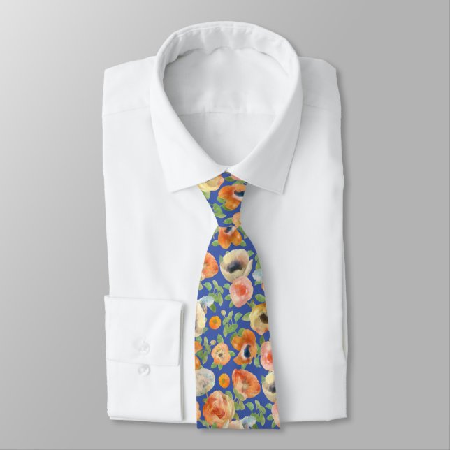 Orange Spring Flowers Tie (Tied)