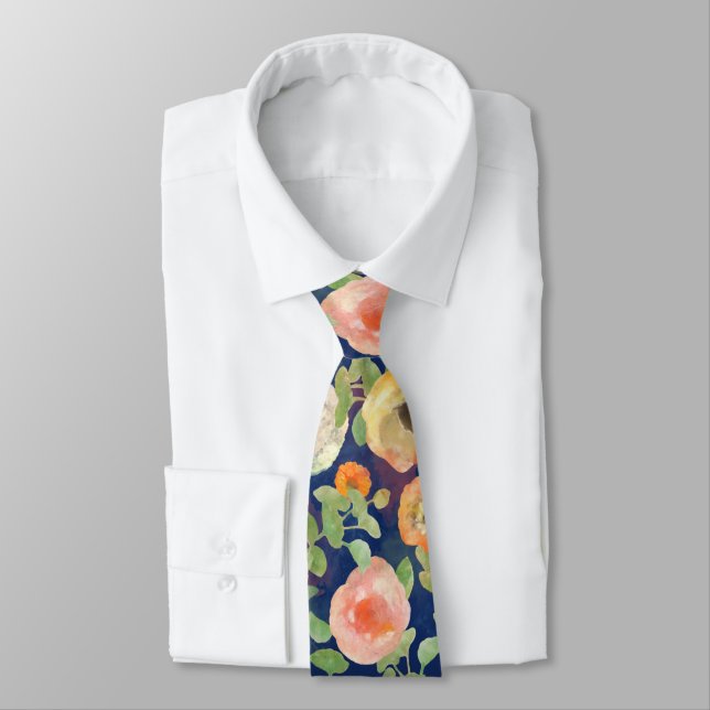 Orange Spring Flowers Tie (Tied)