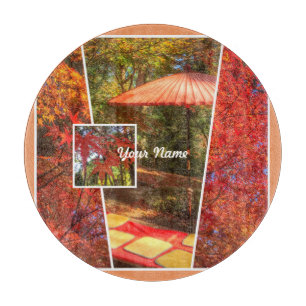 Orange Square Photo Fall Template Autumn Leaves Cutting Board