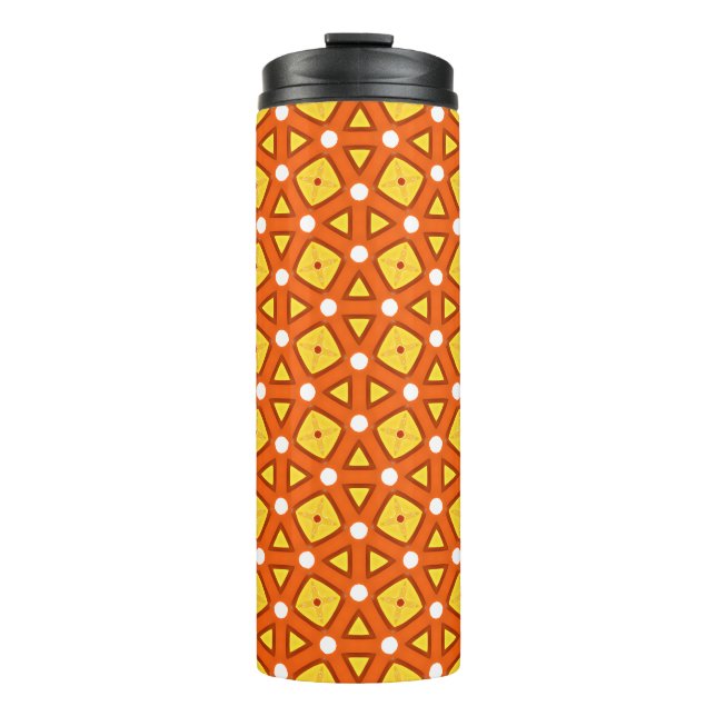Orange square & triangle naïve retro pattern thermal tumbler (Front)
