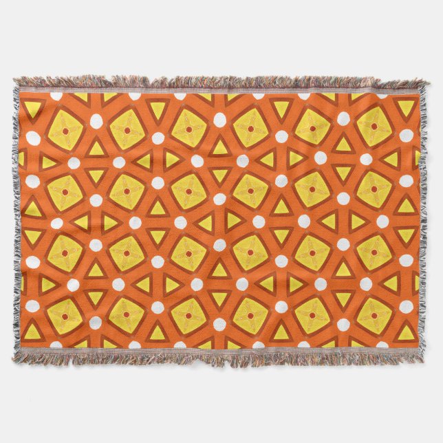 Orange square & triangle naïve retro pattern throw blanket (Front)