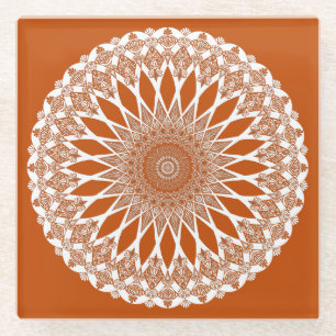 Orange Squirrel Tristyns Mandala Glass Coaster