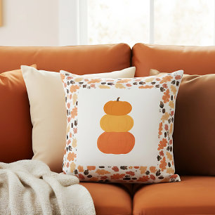 Orange Stacked Pumpkins Farmhouse Fall Decor Cushion