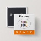 Orange Staff Pinback Badge with Logo Square Button