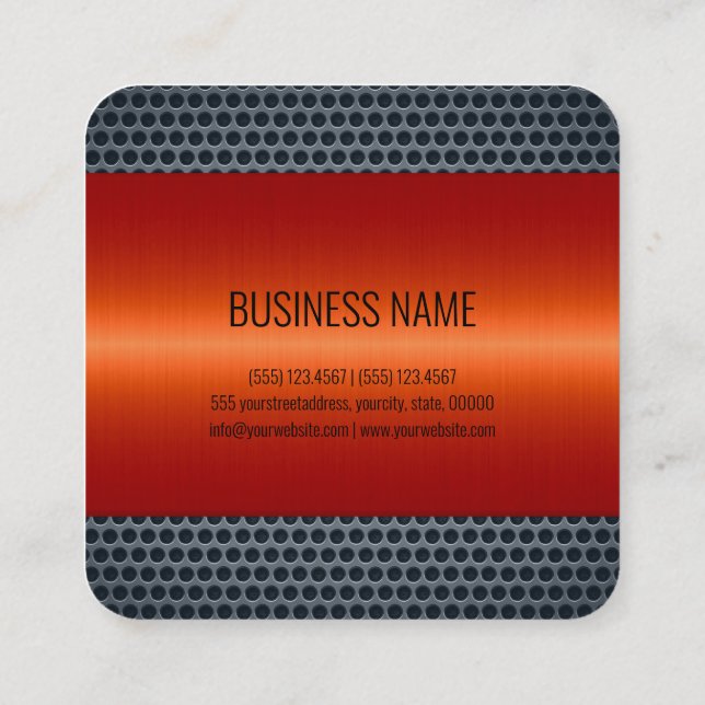 Orange Stainless Steel Metal Look Square Business Card (Back)