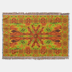 Orange Star Flower in Green Throw Blanket