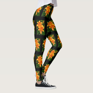 ORANGE STAR LILY FLOWER leggings