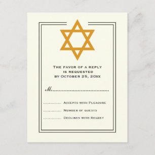 Orange Star of David Bar Mitzvah reply card